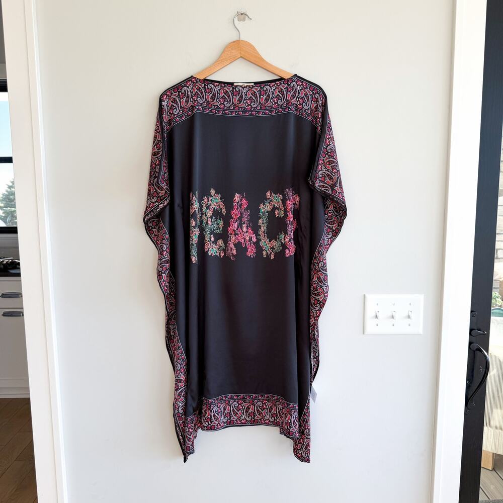 Charlotte Sparre Silk Blend Peace Boat Neck Paisley Print Mini Kaftan M